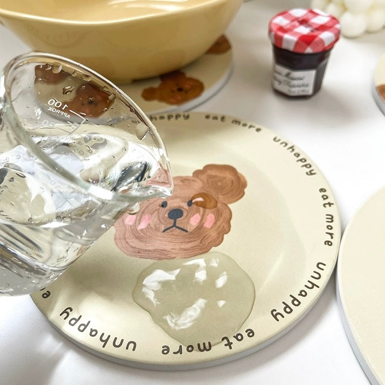 Adorable Emo Bear Ceramic Pot Mat - Heat Insulation and Instant Absorption, Easy to Clean