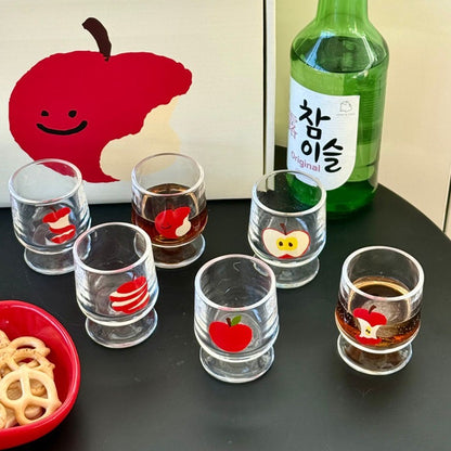 Cute Red Apple Glass Soju Shot Cup Gift Set - Set of 6, 50ML