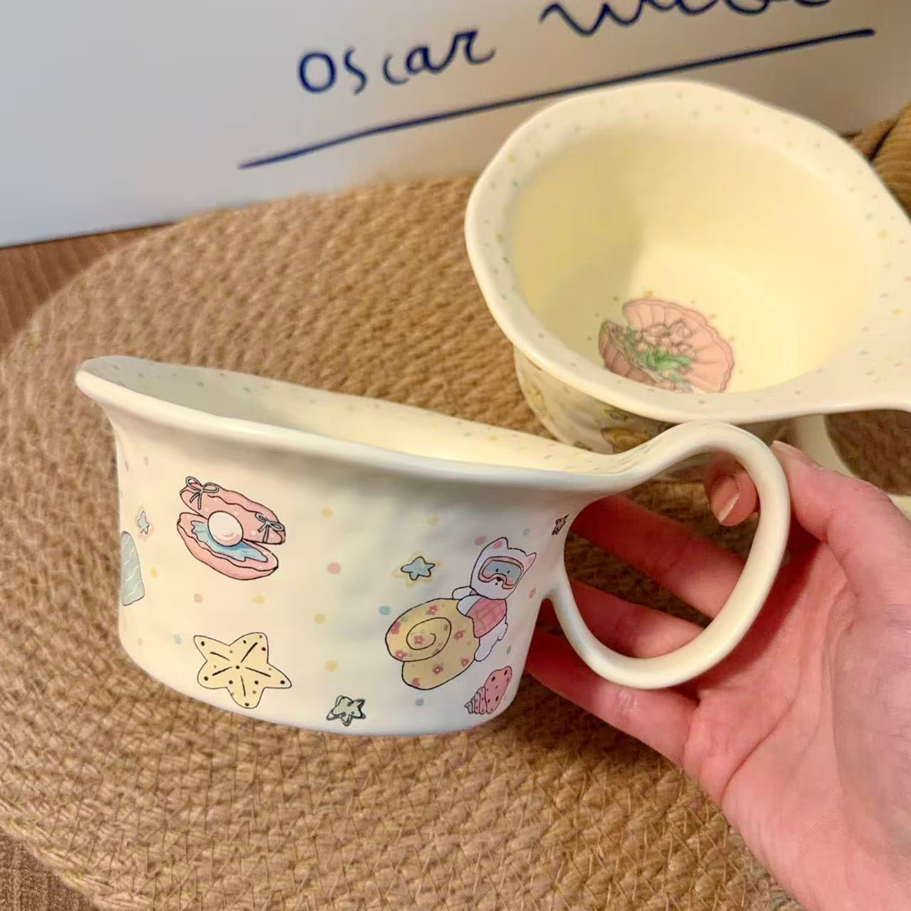 Shell Bear Ceramic Yogurt Bowl with Large Handle - 400ML