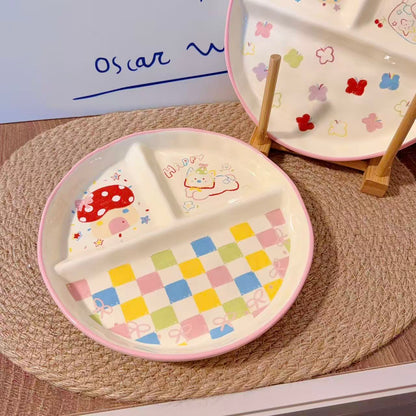 Crayon Doodle Ceramic Divided Breakfast Plate, 8-Inch