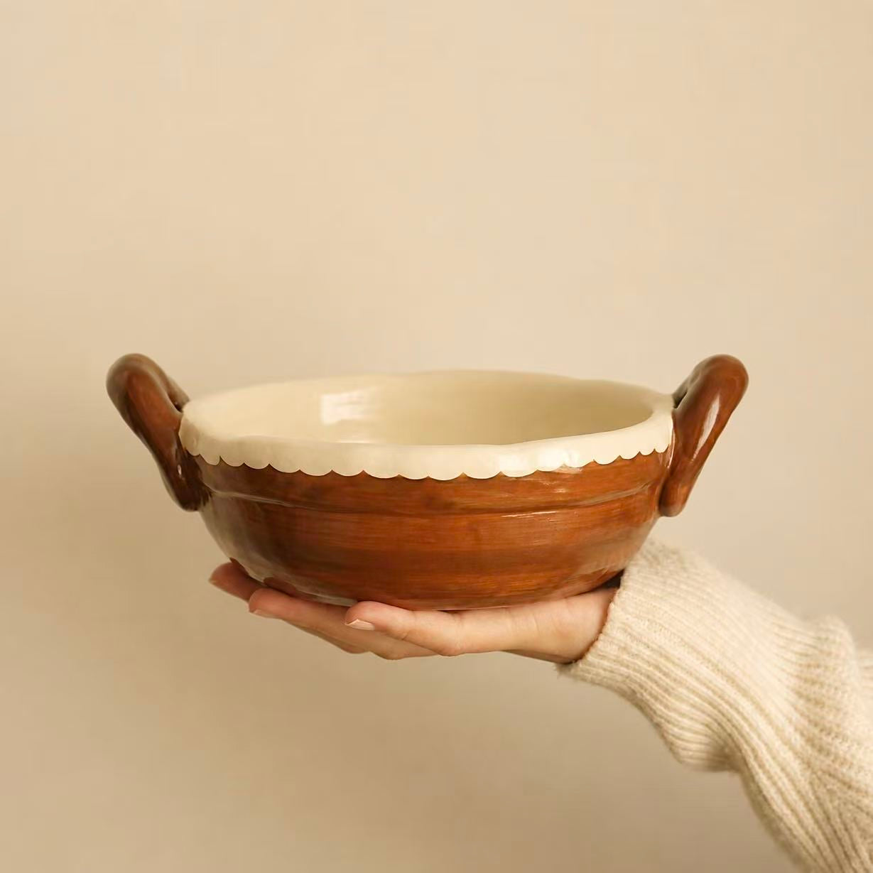 Vintage Handcrafted Ceramic Ramen Bowl with Handles - 800ML