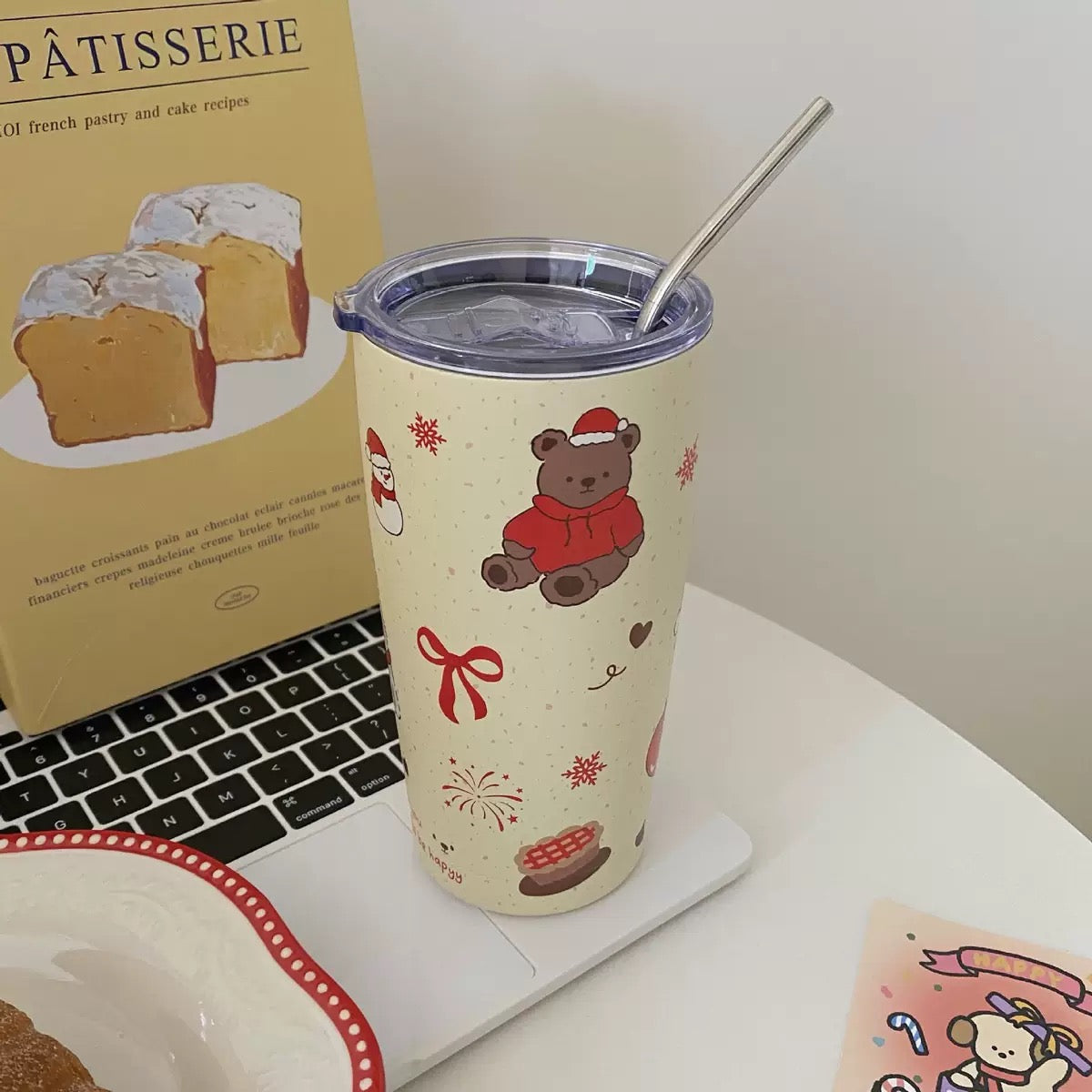 Winter Bear & Puppy Stainless Steel Travel Tumbler – 550ML