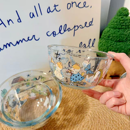 Cute Spring Doodle Glass Bowl - Microwave Safe, 350ML / 900ML