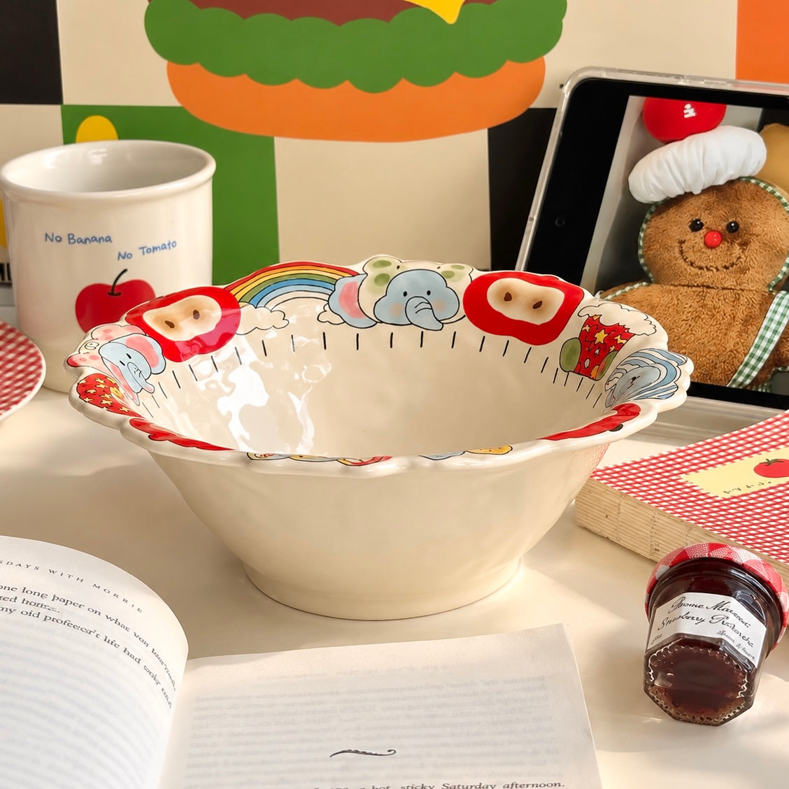 Apple & Elephant Ceramic Ramen Bowl – 900ML
