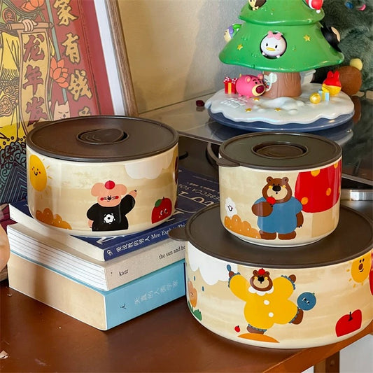 Cute Bear Ceramic Storage Bowl with Lid