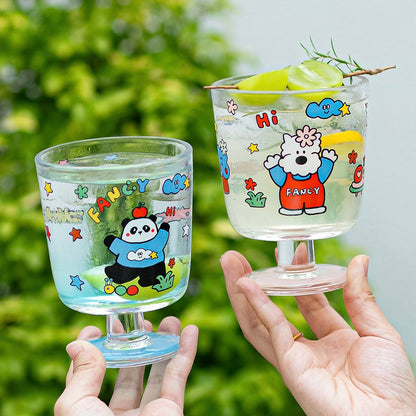 Fancy Dog & Panda Footed Glass Cup - 300ML