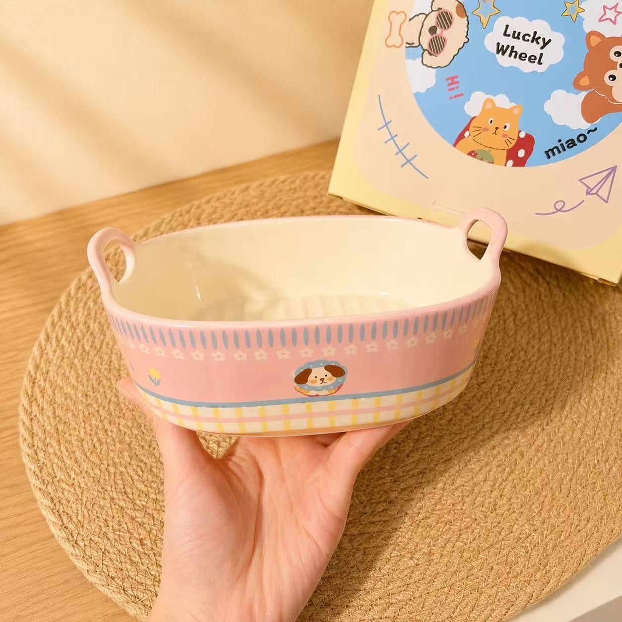 Cute Animal Ceramic Baking Dish with Handles - Oven & Air Fryer Safe