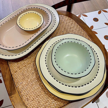 Comic Style Handcrafted Ceramic Dinnerware Set | Unique 2D Aesthetic, 4 Colors Available