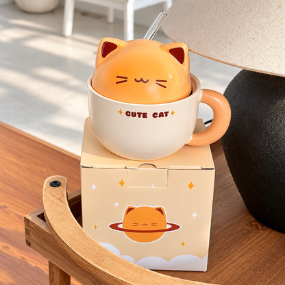 Bread Kitten Ceramic Straw Cup with Lid – 300ML