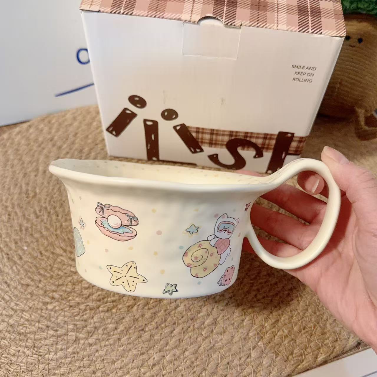 Shell Bear Ceramic Yogurt Bowl with Large Handle - 400ML