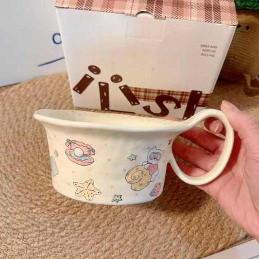 Shell Bear Ceramic Yogurt Bowl with Large Handle - 400ML