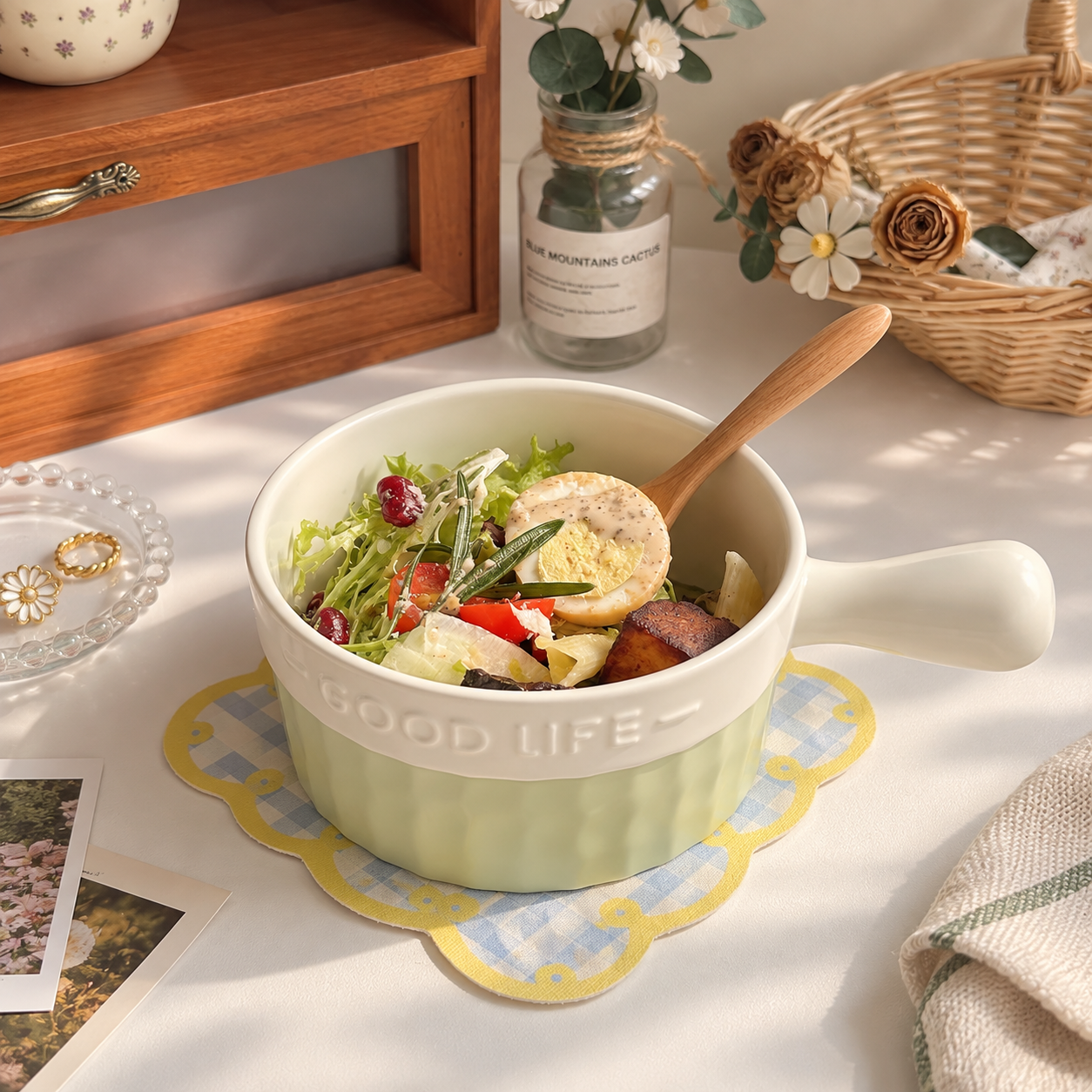 Good Life Morandi Ceramic Baking Bowl with Handle – 600ML