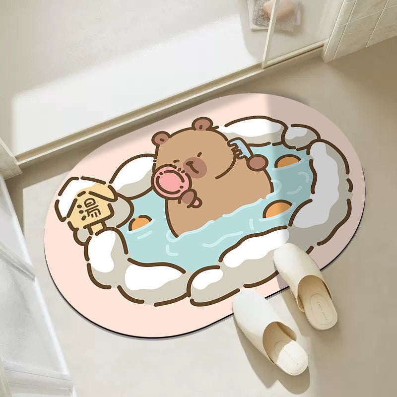 Lovely Capybara Bathroom Absorbent Mat - Size 40x60cm | Quick-Drying and Absorbent