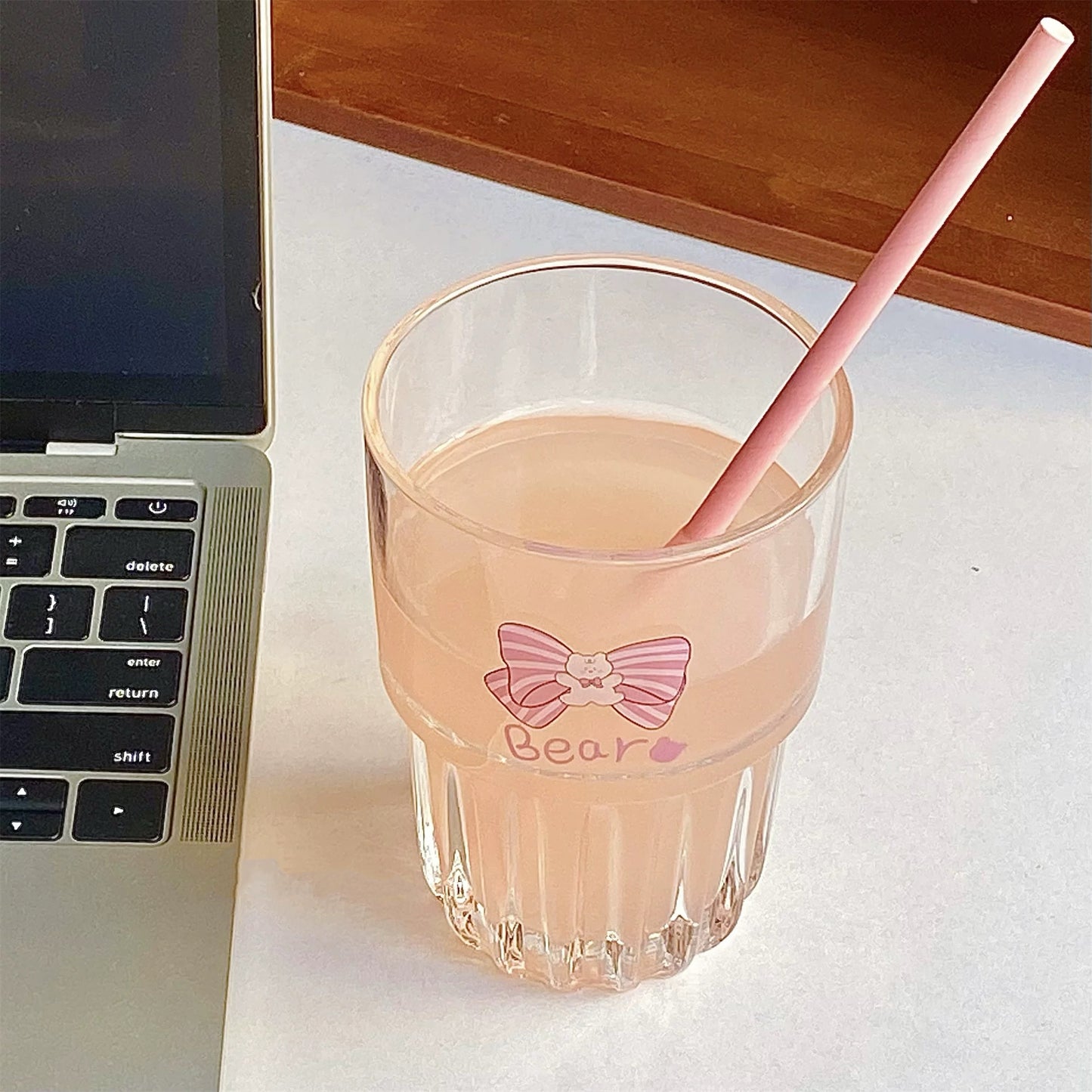 Sweet Bow Bear Glass Cup - 380ML Capacity
