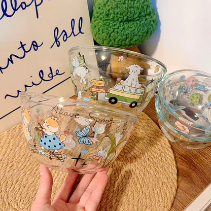Cute Spring Doodle Glass Bowl - Microwave Safe, 350ML / 900ML