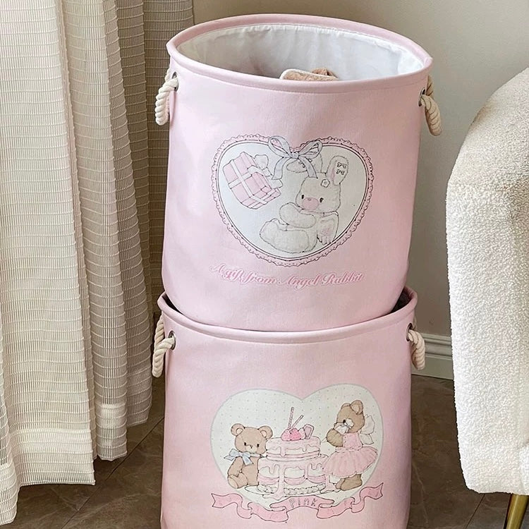 Cute Bear and Bunny Linen Storage Bag/Laundry Basket - Foldable, Water-Resistant, Durable for Clothes and Toys