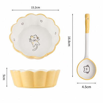 Strawberry & Lemon Ceramic Yogurt Bowl with Spoon - 400ML