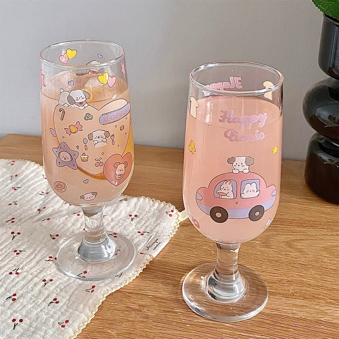 Cute Bunny & Puppy Footed Glass Cup - 320ML