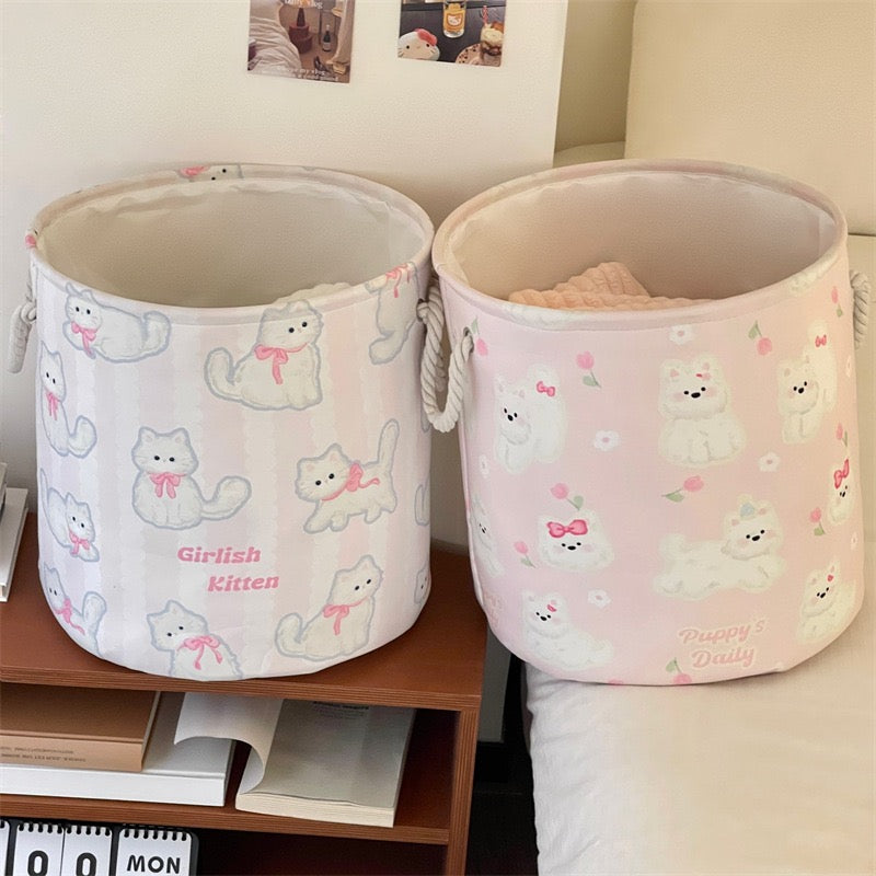 Cat & Puppy Linen Storage Basket - Foldable & Water-Resistant