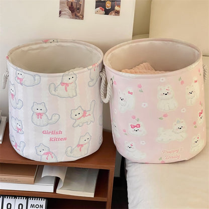 Cat & Puppy Linen Storage Basket - Foldable & Water-Resistant