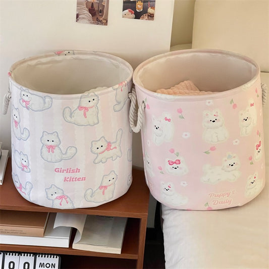 Cat & Puppy Linen Storage Basket - Foldable & Water-Resistant