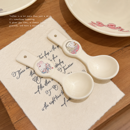 Bow Bunny Handle Ceramic Yogurt Bowl with Spoon – 350ML