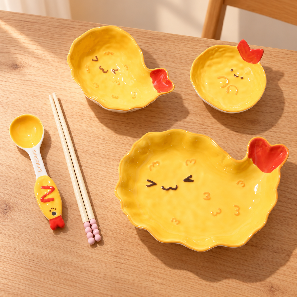 Hand-Painted Fried Shrimp Ceramic Tableware Gift Set – Set of 5