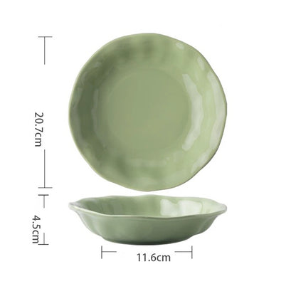 Wavy-edged Ceramic Plate| 8-Inch Underglaze Dish, Microwave & Oven Safe