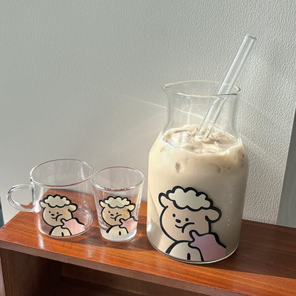 Chubby Sheep Glass Pitcher Set – Cute 4-Piece Gift Box with Cups & Straw