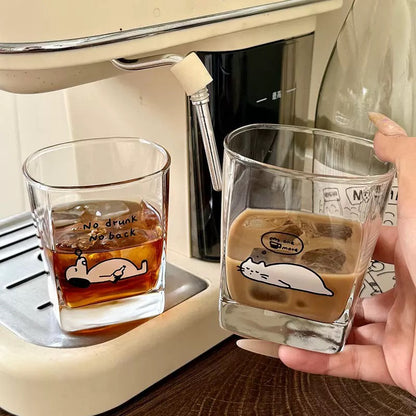 Tipsy Cat & Dog Glass Whiskey Tumbler - 300ML