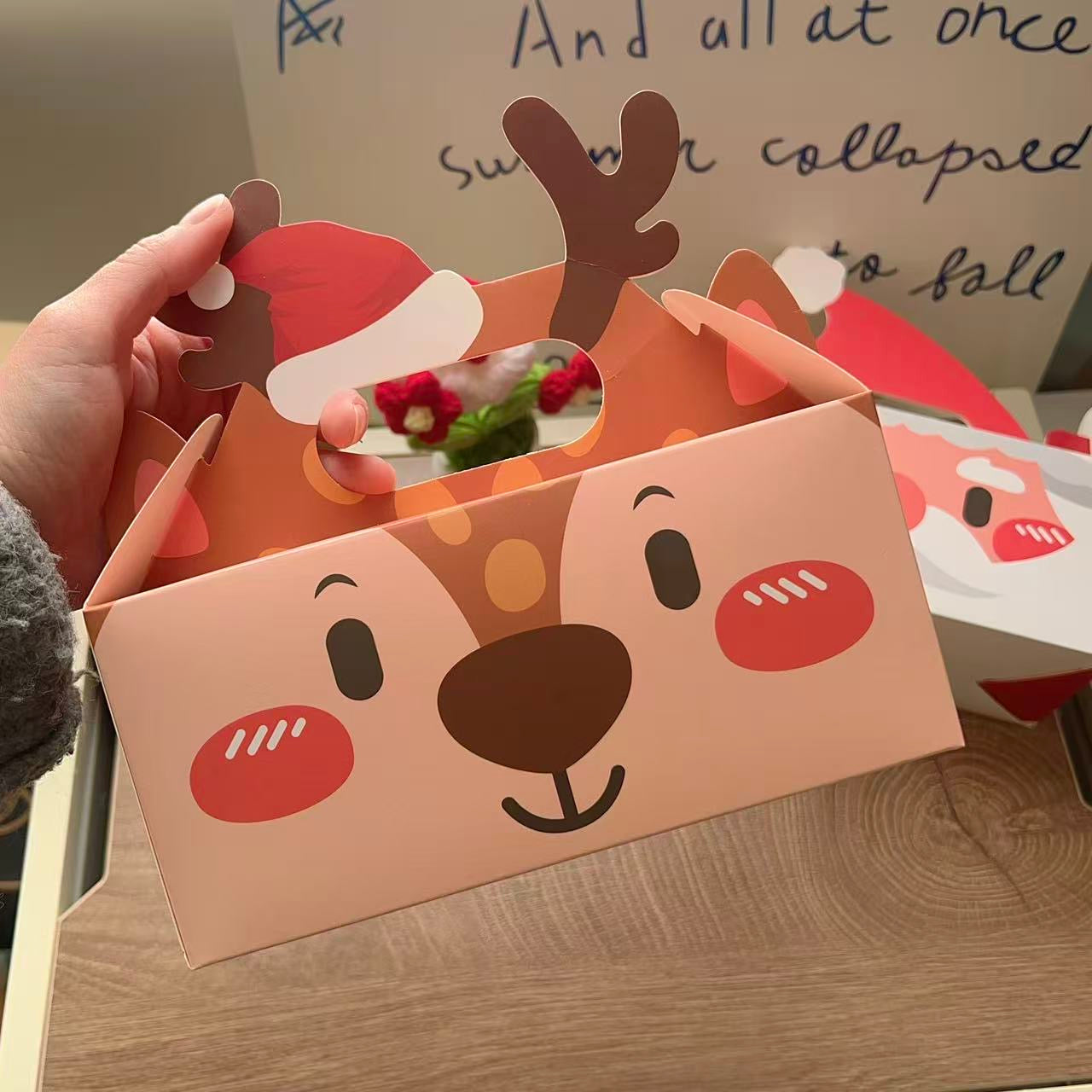 Large Santa Christmas gift box with red hat and white beard, set of 10