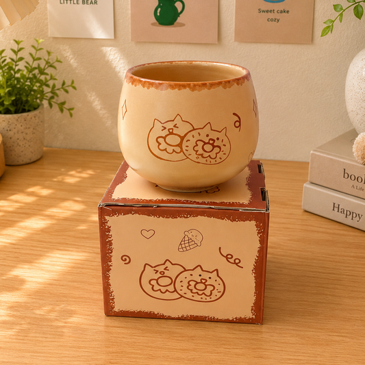 Hand-Painted Caramel Cat Ceramic Cup – 250ML