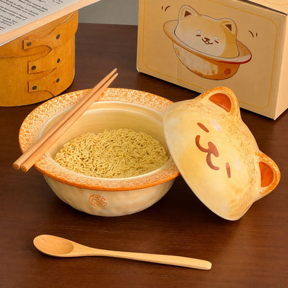 Kawaii Shiba Inu Ceramic Ramen Bowl with Lid - 700ML