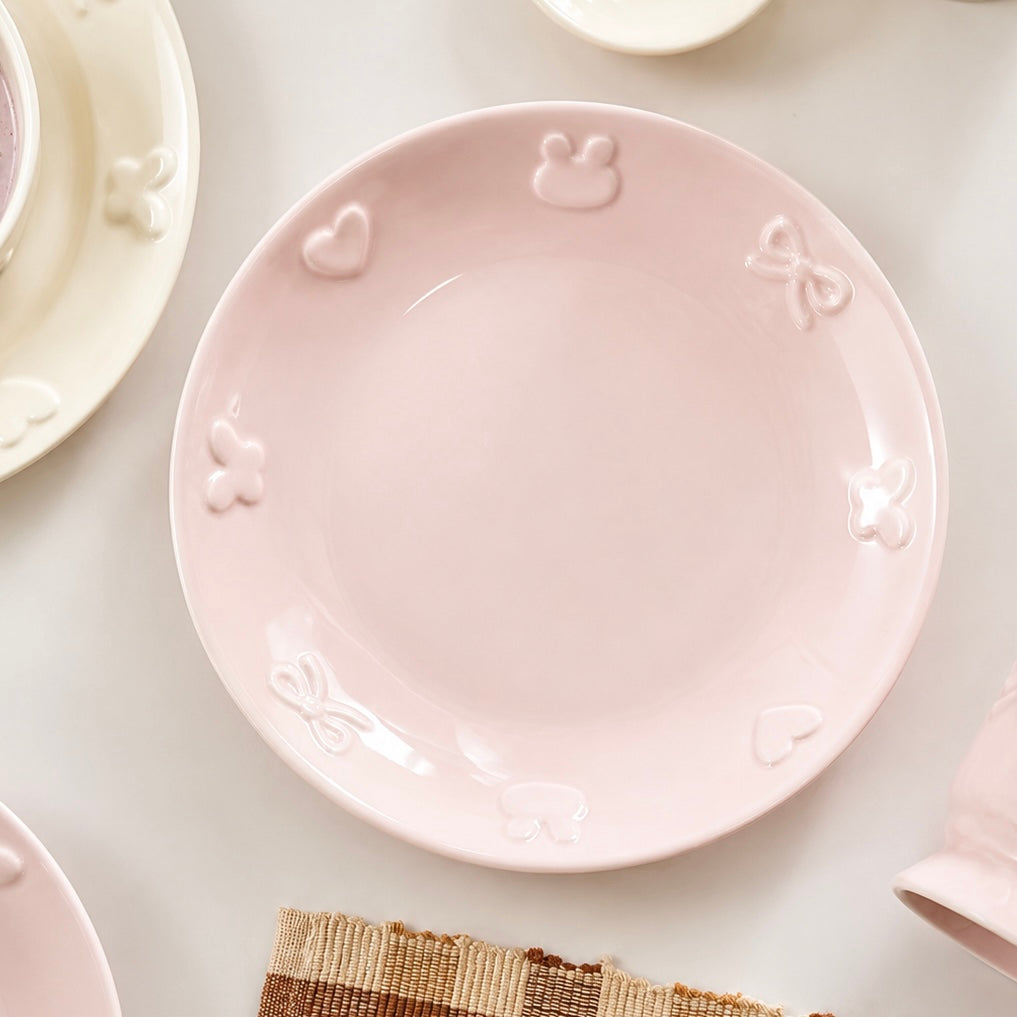 Embossed Bunny Kawaii Ceramic Dessert Plate, 8-Inch