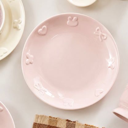 Embossed Bunny Kawaii Ceramic Dessert Plate, 8-Inch