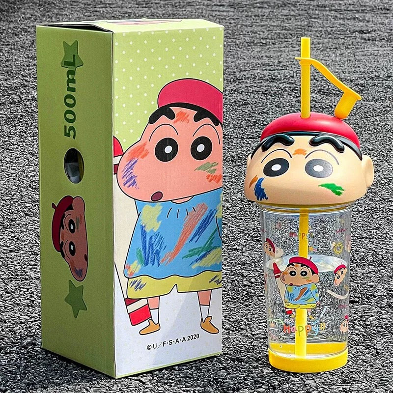 Crayon Shin-Chan & Shiro Portable Straw Cup - Cute Design, BPA-Free Tritan Material