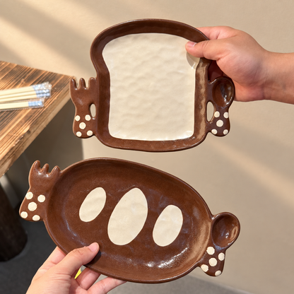 Vintage Baguette & Toast Ceramic Breakfast Plate