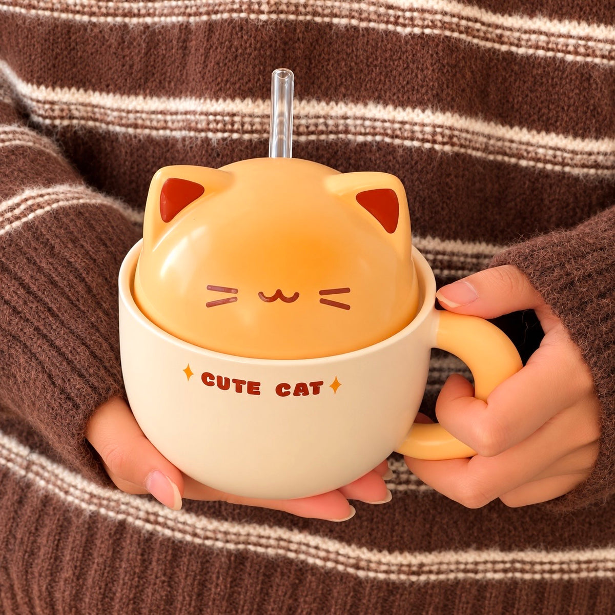 Bread Kitten Ceramic Straw Cup with Lid – 300ML