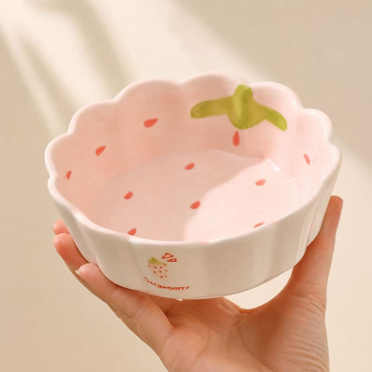 Strawberry & Lemon Ceramic Yogurt Bowl with Spoon - 400ML