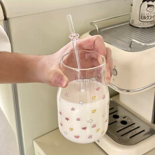 Colorful Star Glass Pitcher with Flower Straw - 450ML