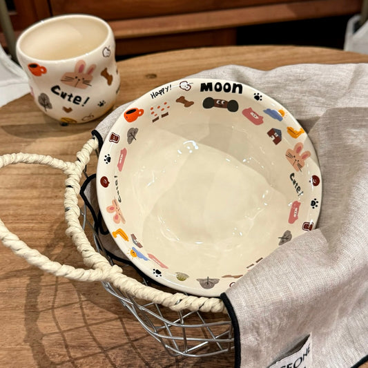 Moon Dog Series Ceramic Yogurt Bowl - 500ML