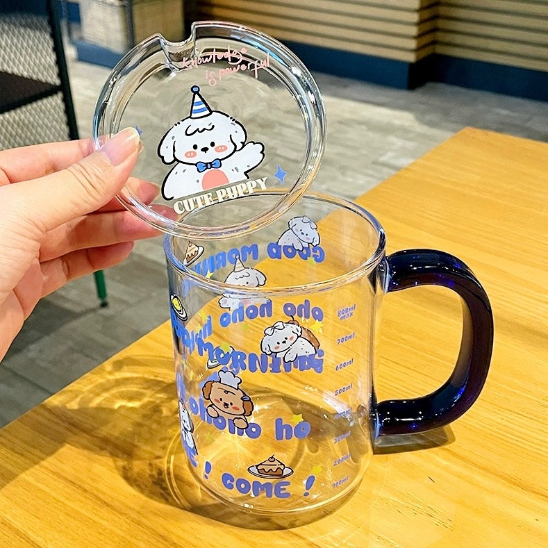 Morning Puppy Glass Cup with Straw – 800ML Capacity