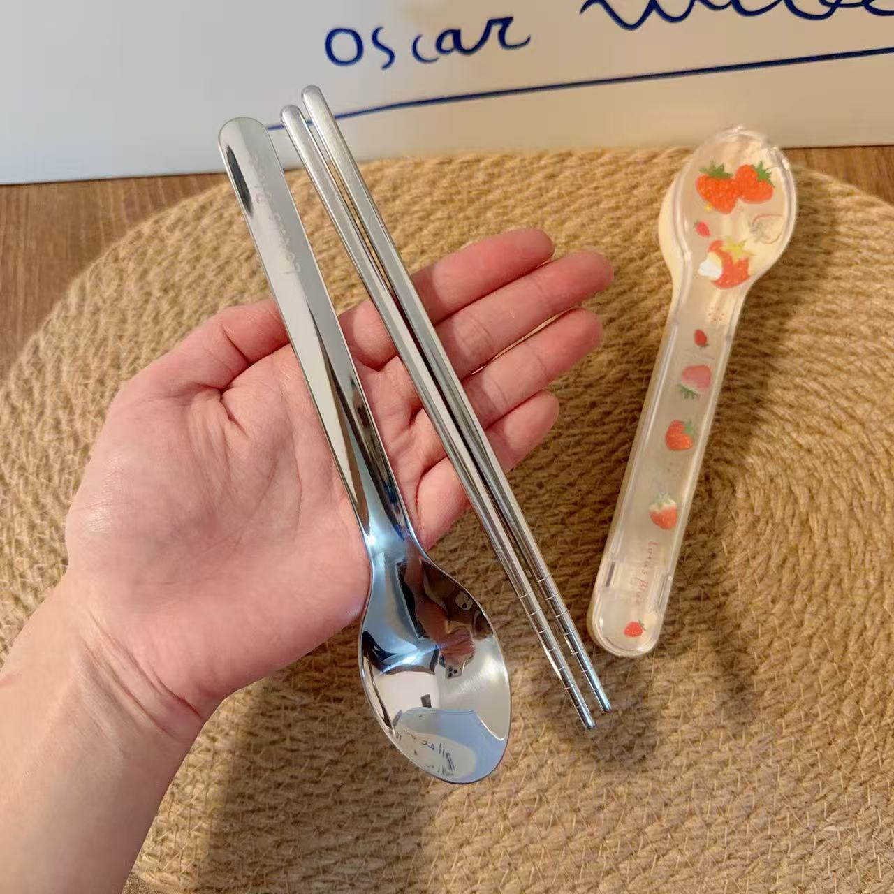 Strawberry Cutlery Set with Travel Case - Set of 2