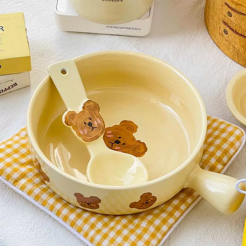 Creamy Emo Bear Handled Baking Dish - 600ML