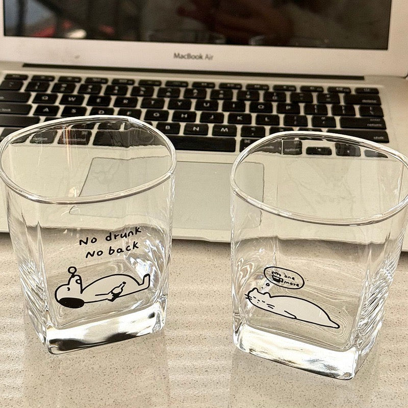Tipsy Cat & Dog Glass Whiskey Tumbler - 300ML