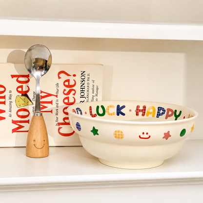 Rainbow Gingham Letter Ceramic Bowl – 2 Sizes