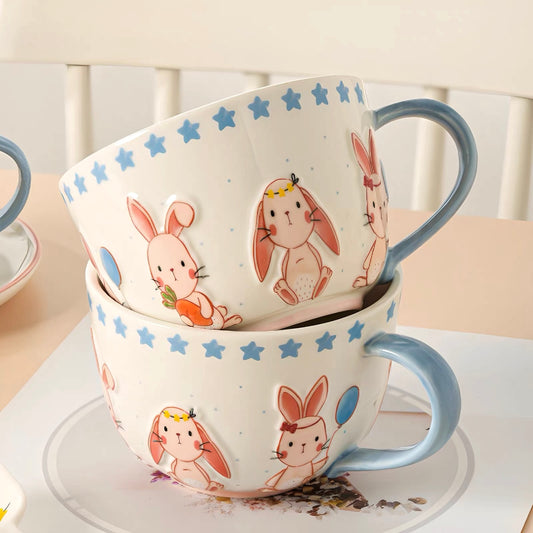 Embossed Bunny Ceramic Breakfast Mug - 450ML