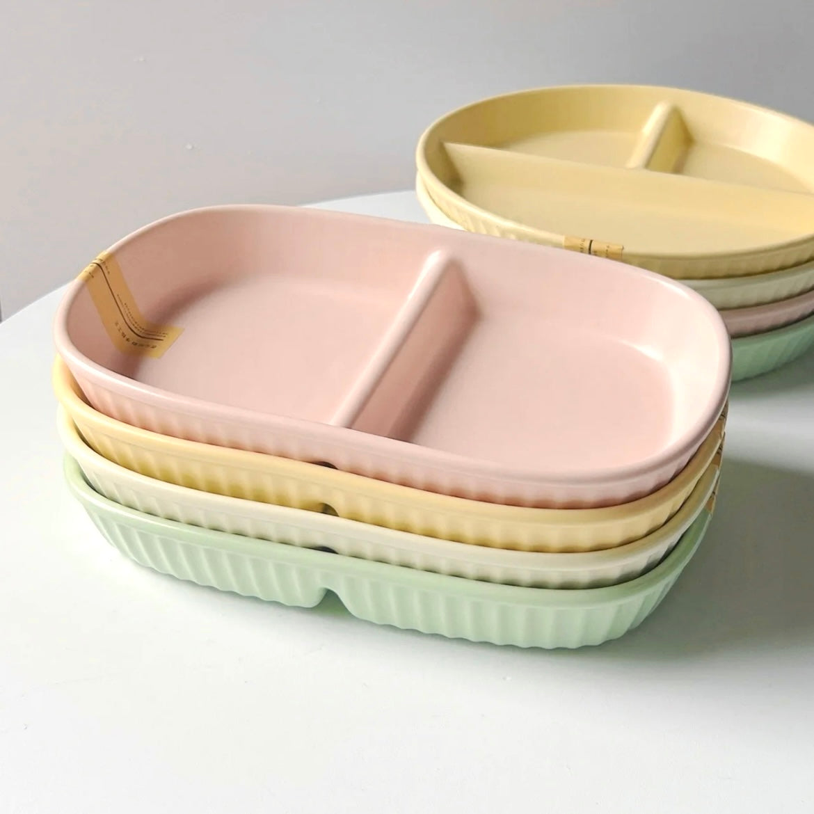 Handcrafted Macaron-Colored Ceramic 
 Divided Plate – Two-Compartment