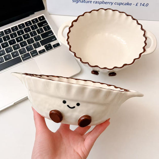 Hand-Painted Cocoa Bean Ceramic Ramen Bowl with Handles – 780ML