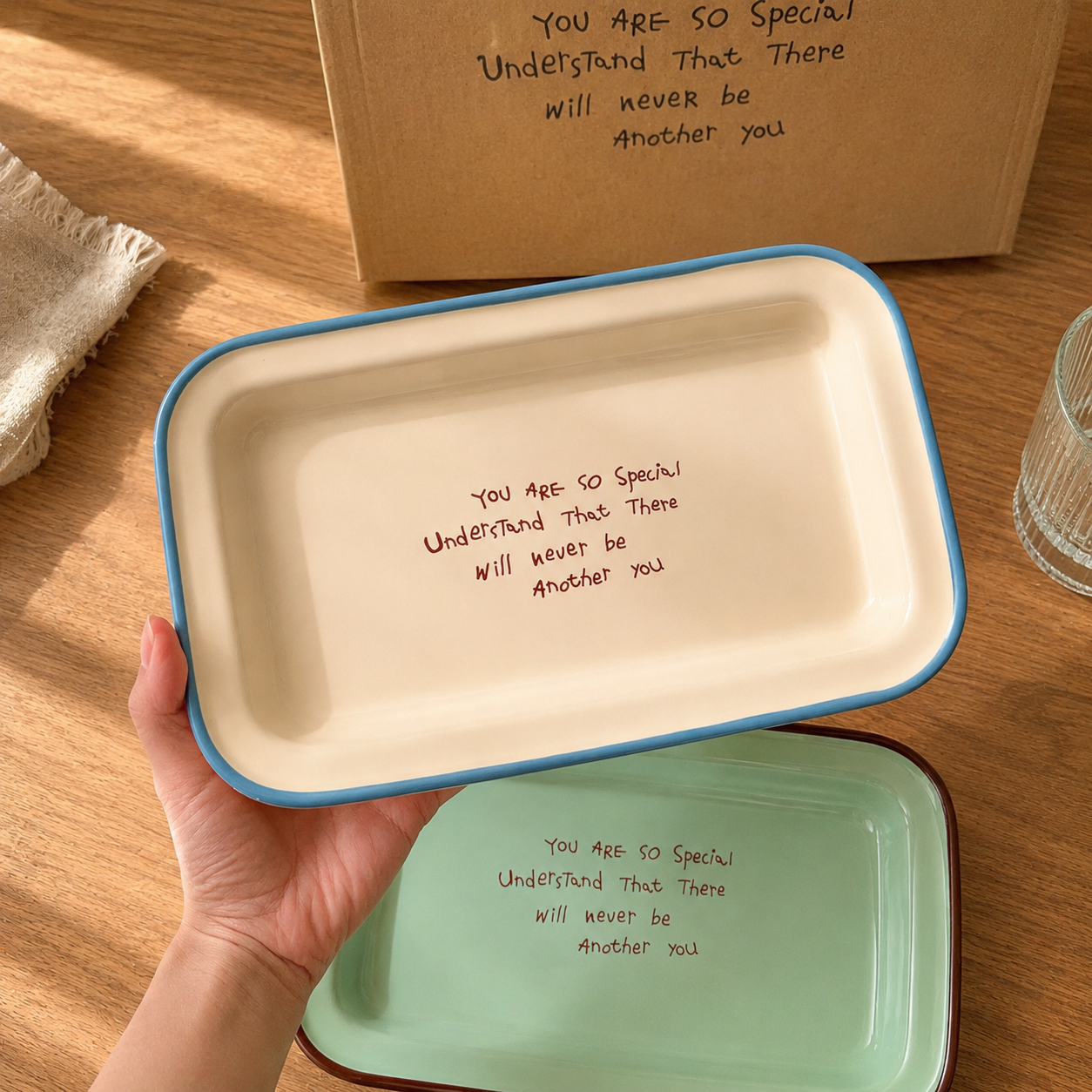 Pastel Colors Ceramic Rectangular Breakfast Plate, 10.5-Inch
